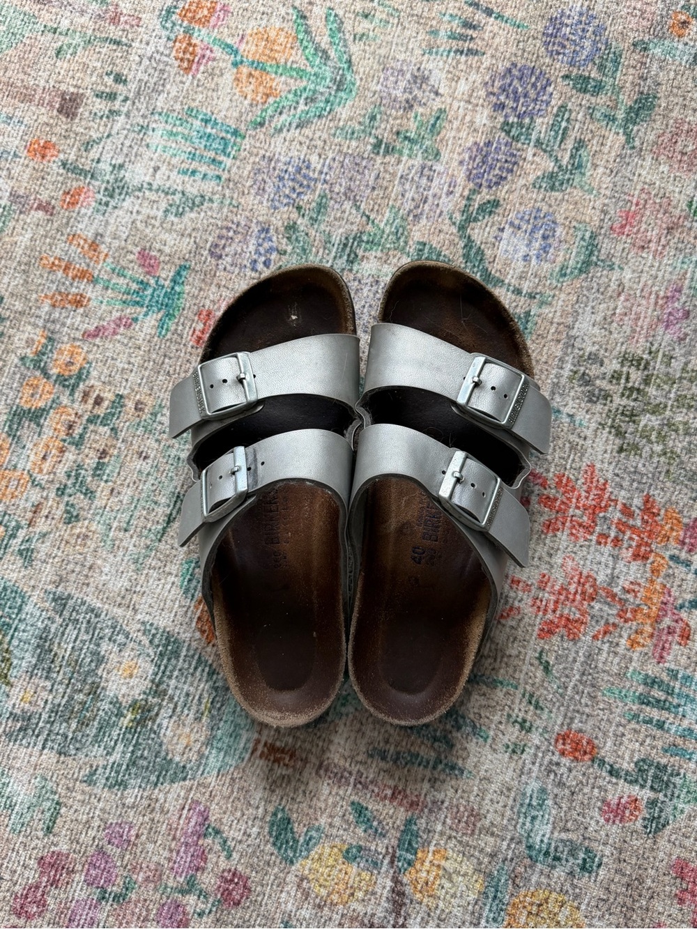 Birkenstock Metallic Silver Double-Strap Slide